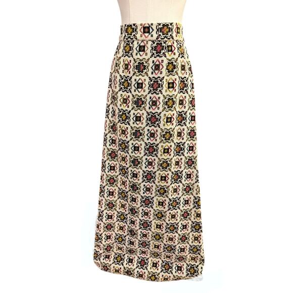 VTG 70s Tapestry Carpet Weight MAXI SKIRT Zip XS Needlepoint Pattern Handmade - Picture 13 of 13